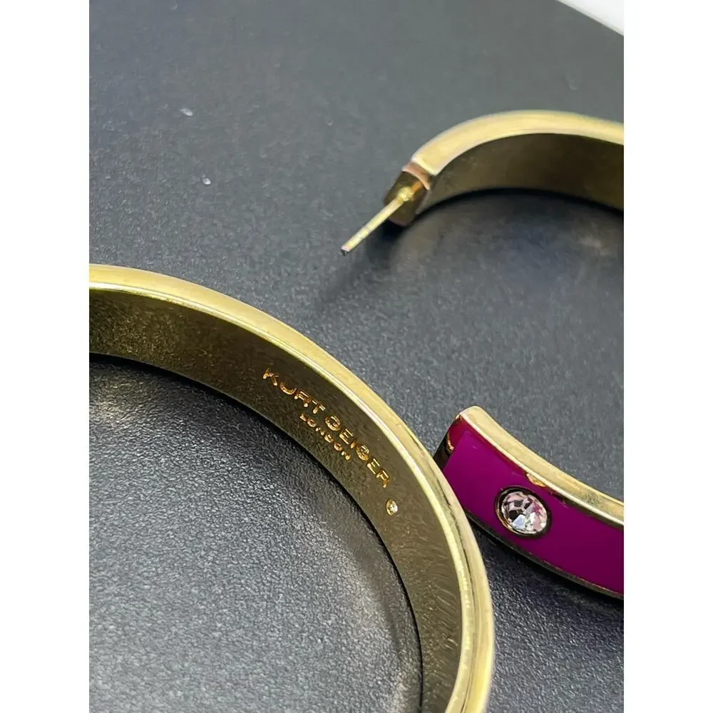 Kurt Geiger‎ Signed Fuchsia Enamel Eagle & Crystal Hoop Post Earrings